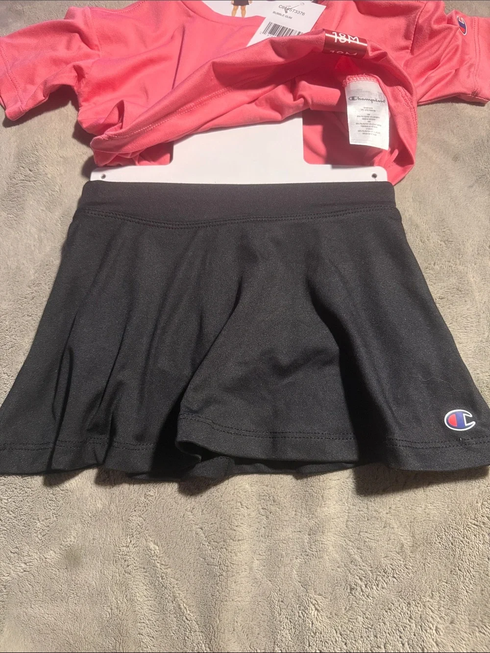 Champion Coral Pink Rainbow Logo Active Tee with Black Skirt